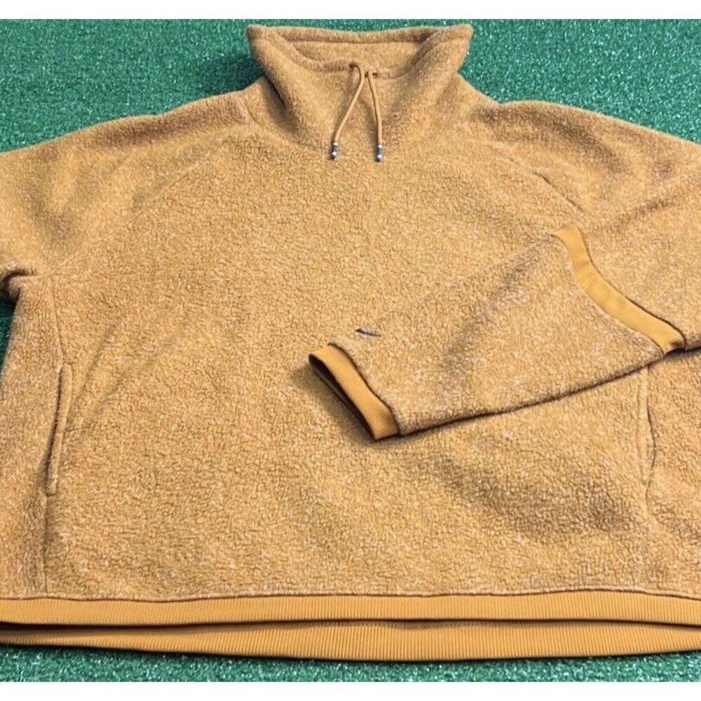 Nike Pullover Camel Brown‎ Plush Fleece Drawstring Funnel Neck Womens Size Large
